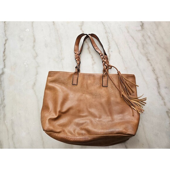 Weimeibaige Women's Leather Oversized Tote Vegan Light Brown Braided Handles - Picture 4 of 7